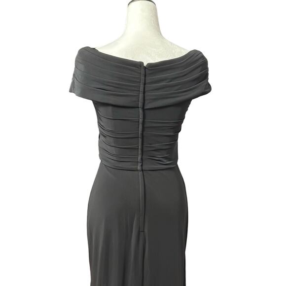La Femme Maxi Gown Dress Off Shoulder Ruched Sleeveless Zip Black Women's 2 NWT - Picture 5 of 8